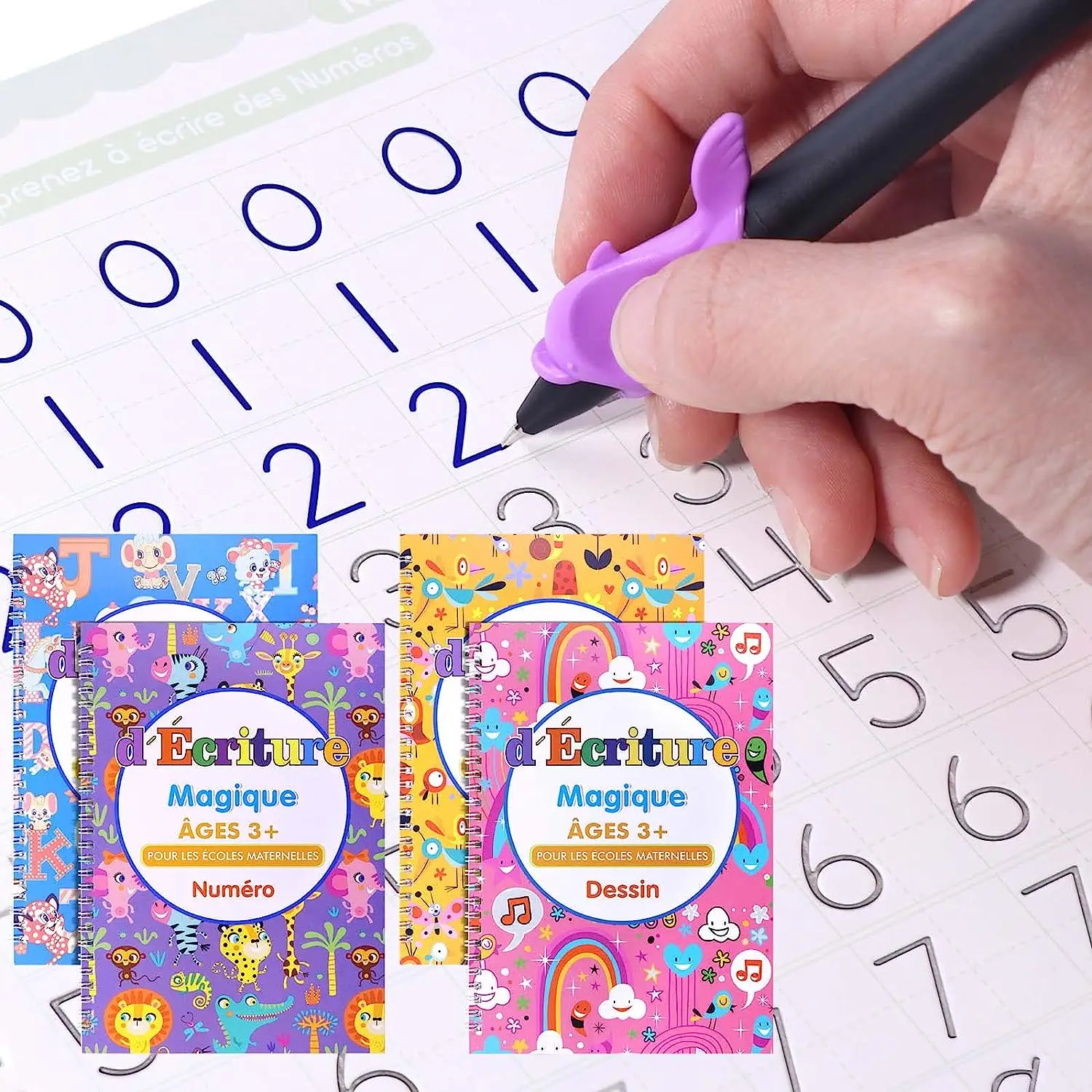 New 4 Large Size Reusable Writing Book Notches French Magic Calligraphy for Children's Letters Numbers Math Drawing 4 Themes
New 4 Large Size Reusable Writing Book Notches French Magic Calligraphy for Children's Letters Numbers Math Drawing 4 Themes