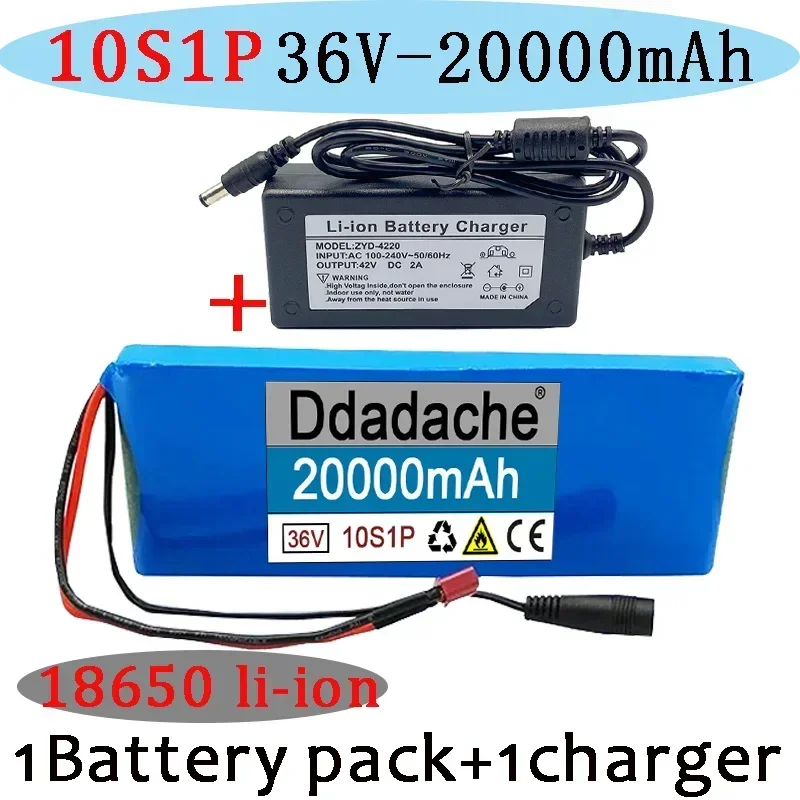 

New 36V 20000mAh 10S1P 18650 lithium ion rechargeable battery pack electric bicycle scooter belt 20A BMS+42V 2A charger