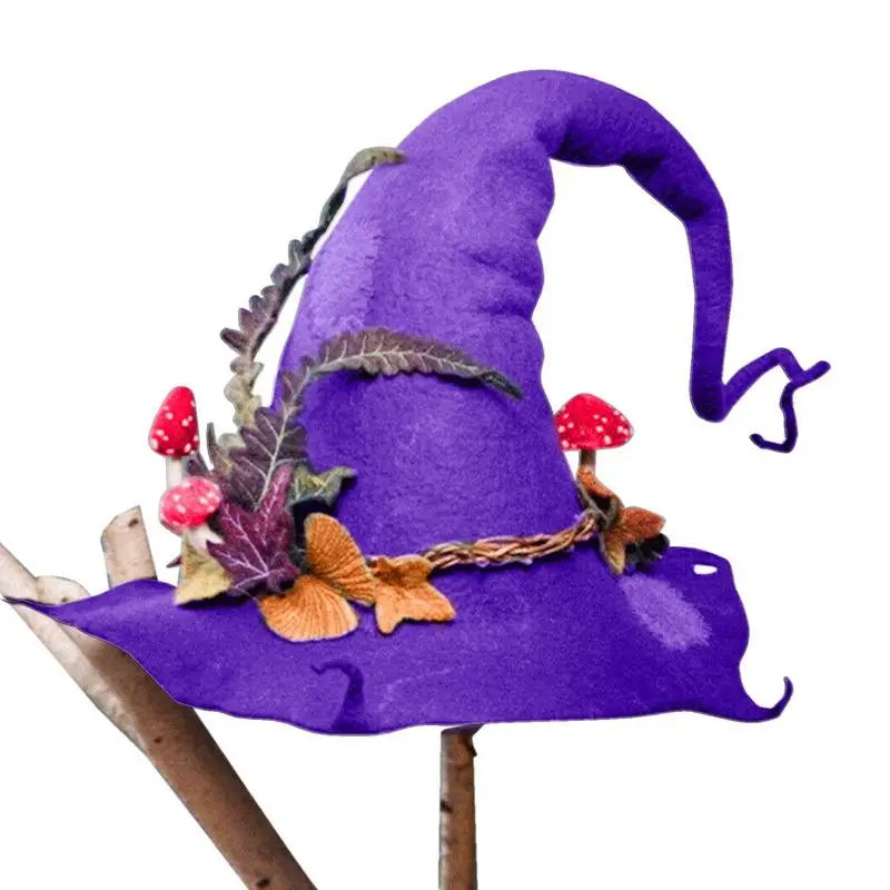 

Halloween Party Felt Witch Hats Flower Decorated Peaked Hat Cosplay Costume Wizard Hat For Role Play Festival Clothing Props