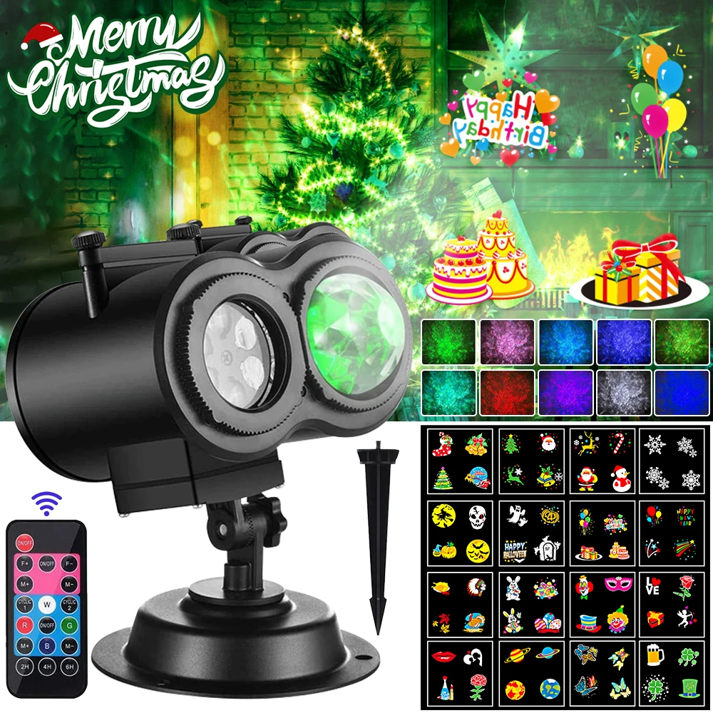 

16 Patterns Christmas Laser Snowflake Projector Lamp Halloween Outdoor LED Disco Lights Home Garden Star Light Indoor Decoration