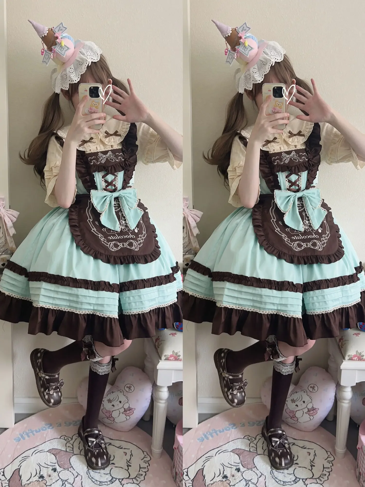 

Новое японское милое кружевное платье JSK с оборками в виде мятного шоколада с милым бантом, мягкое летнее женское платье в стиле сладкой Лолиты для девушек