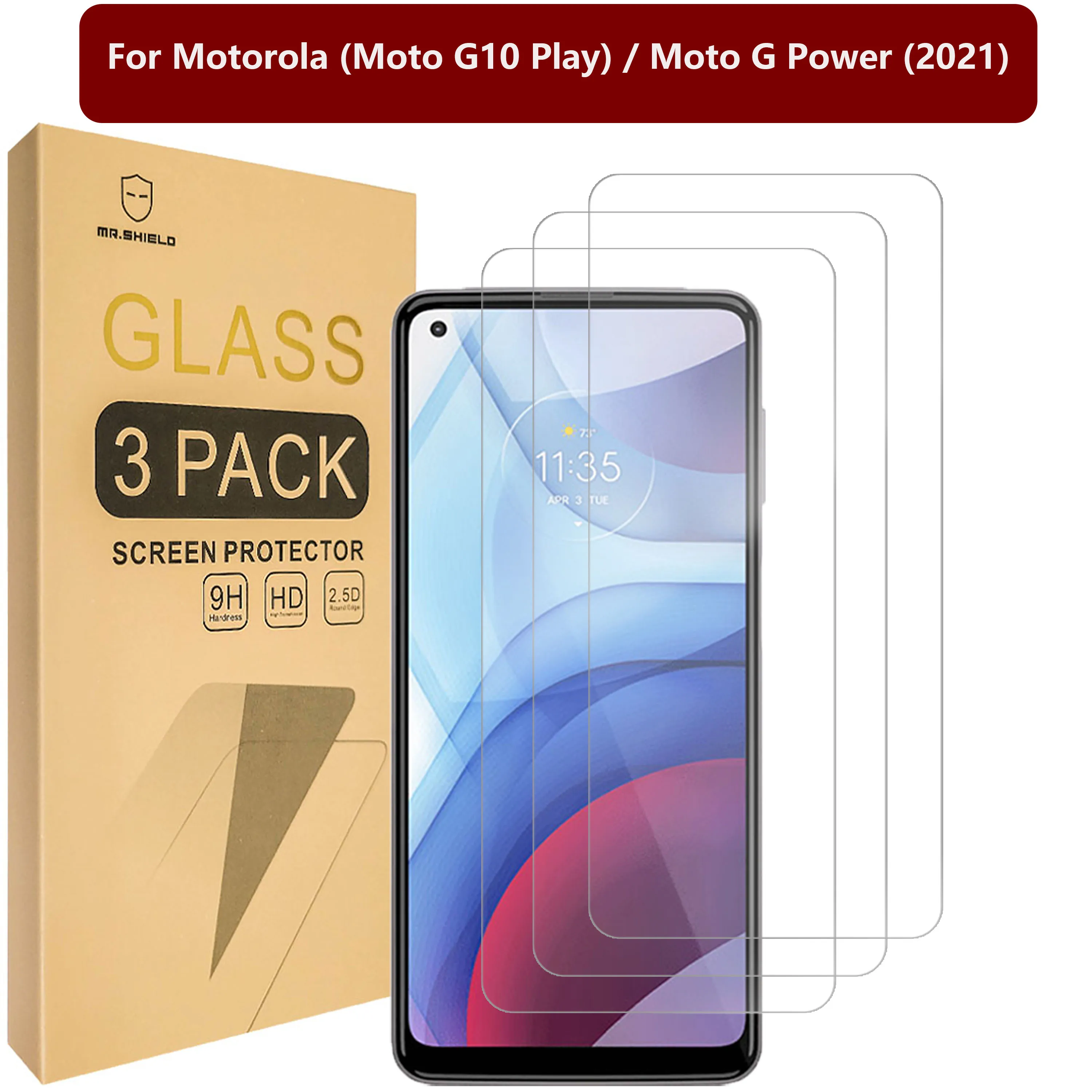 

Mr.Shield [3-Pack] Designed For Motorola (Moto G10 Play) / Moto G Power (2021) [Tempered Glass] [Japan Glass with 9H Hardness]