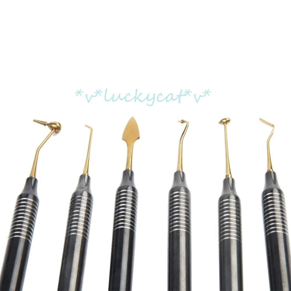 new 6Pcs/set Dental Composite Resin Filling Spatula Titanium plated Head Resin Filler Set thick handle Restoration Dental tool
new 6Pcs/set Dental Composite Resin Filling Spatula Titanium plated Head Resin Filler Set thick handle Restoration Dental tool