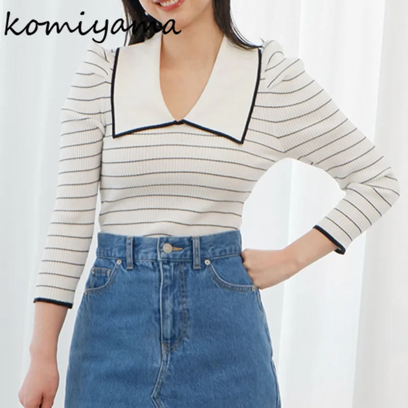Elegant Feminino Hit Color Striped Sweater Women Spring Puff Long Sleeve Y2k Clothes Lapel Neck Knitwears New Pullover Tops
Elegant Feminino Hit Color Striped Sweater Women Spring Puff Long Sleeve Y2k Clothes Lapel Neck Knitwears New Pullover Tops