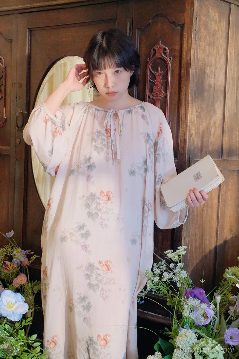 Hanxiuju Vintage Long Sleeve Nightgowns For Women Soft Viscose Cotton Nightwear Ladies Elegant Dress Spring Autumn 23 S3de9878b778949b1925a0eb0646205ccb