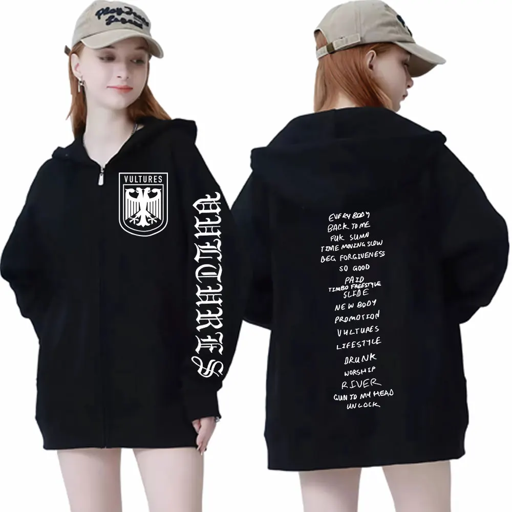 Rapper Kanye West Vultures Graphic Zipper Hoodies High Quality Fashion Zip Up Sweatshirts Hip Hop Trend Vintage Pullovers Unisex
Rapper Kanye West Vultures Graphic Zipper Hoodies High Quality Fashion Zip Up Sweatshirts Hip Hop Trend Vintage Pullovers Unisex