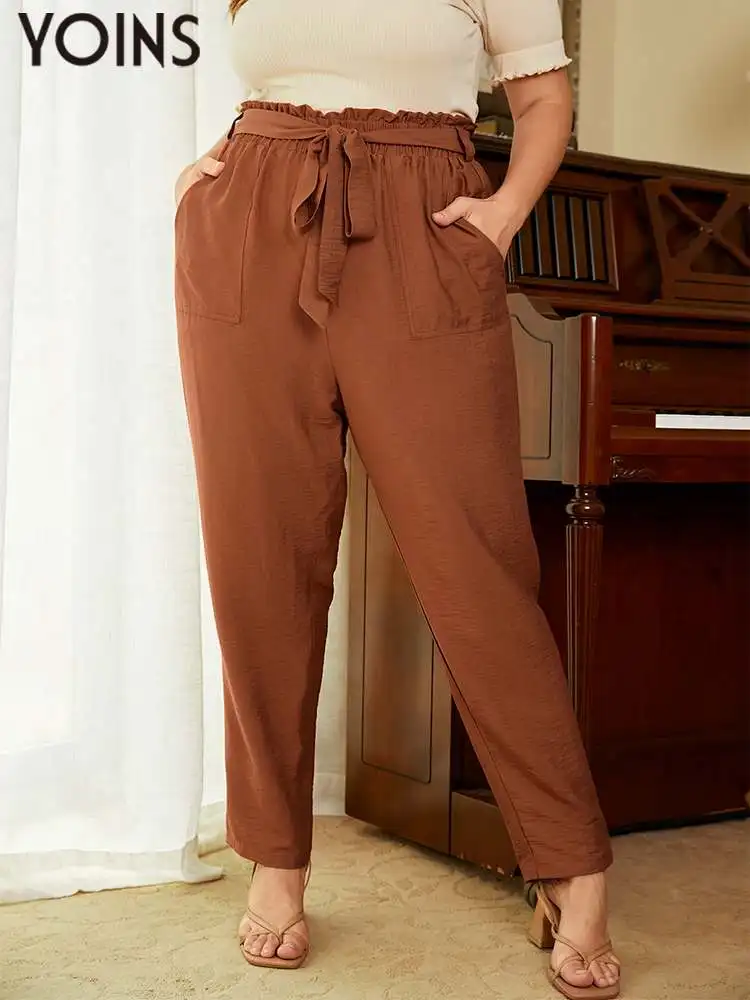 

YOINS Vintage Harem Pants Women's High Waist Belted Pockets Casual Trousers 2023 Autumn Fashion Plus Size Pantalones Femme 4XL