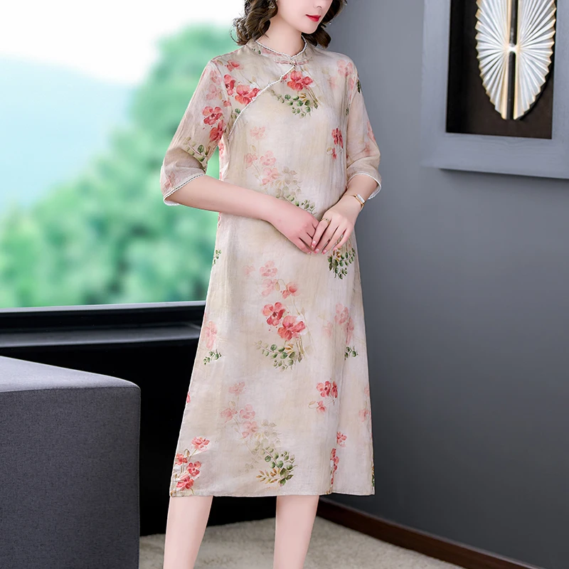 2023 New Fashion Silk Dress Women's Autumn Retro Print Knee Length Dress Chinese Loose Fit Casual Party Dress Vestidos
2023 New Fashion Silk Dress Women's Autumn Retro Print Knee Length Dress Chinese Loose Fit Casual Party Dress Vestidos