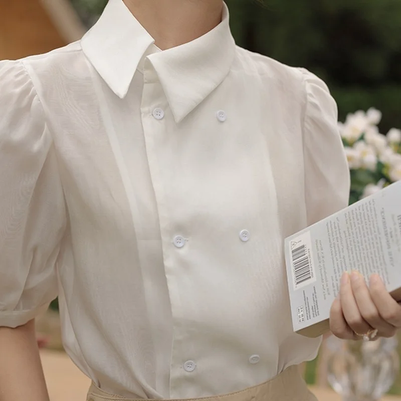 Vintage Solid White Women Shirts Summer Design 2022 Turn-Down Collar Double Breast Slim Elegant Office Lady Outwear Tops
Vintage Solid White Women Shirts Summer Design 2022 Turn-Down Collar Double Breast Slim Elegant Office Lady Outwear Tops