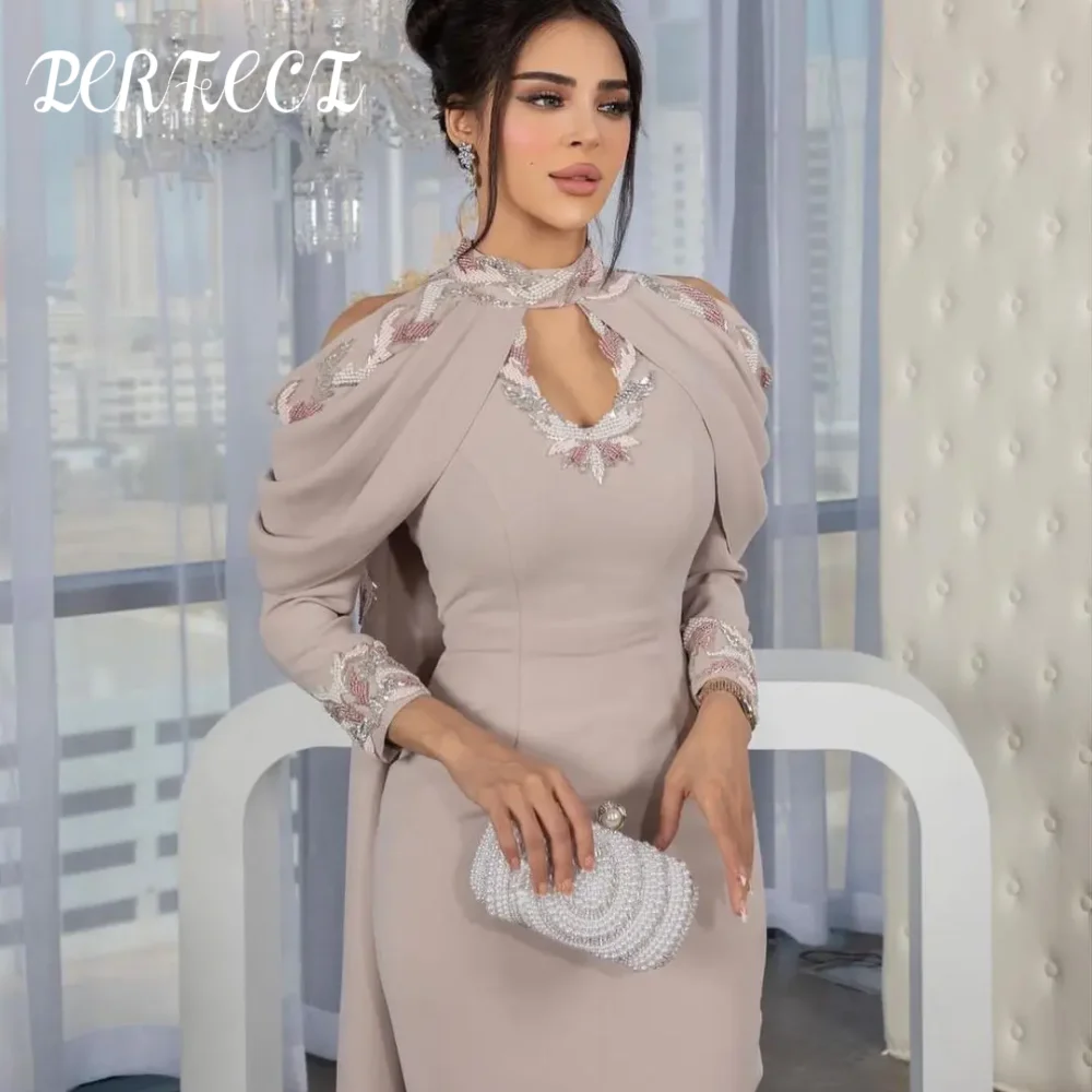 

PERFECT Luxury Evening Dresses Formal V Neck Halter Long Sleeves Floor Length Prom Dresses Gala Saudi Arabia Women's Formal