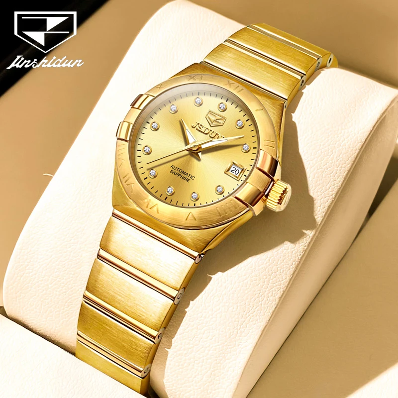 Роскошные золотые женские механические часы JSDUN, модные часы с сапфировым стеклом и англоязычным знаком, женские светящиеся часы из нержавеющей стали 8848
Роскошные золотые женские механические часы JSDUN, модные часы с сапфировым стеклом и англоязычным знаком, женские светящиеся часы из нержавеющей стали 8848