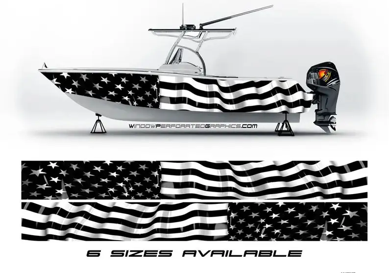 

American Flag Black and White Patriotic Graphic Boat Vinyl Wrap Decal Fishing Pontoon All Boats