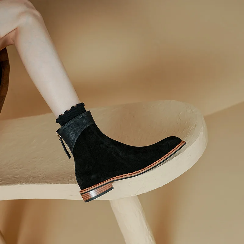 New Women Autumn and Winter Cow Suede Black Camel Ankle Boots Low Chunky Heels Round Toe Back Zipper Concice Short Western Boots
New Women Autumn and Winter Cow Suede Black Camel Ankle Boots Low Chunky Heels Round Toe Back Zipper Concice Short Western Boots