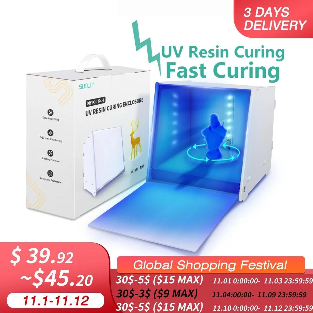 

Top UV Resin Curing Machine Fast For LCD DLP SLA 3D Printer Items UV Resin Curing Box with 405 Nm UV LED Lamp Timer Control