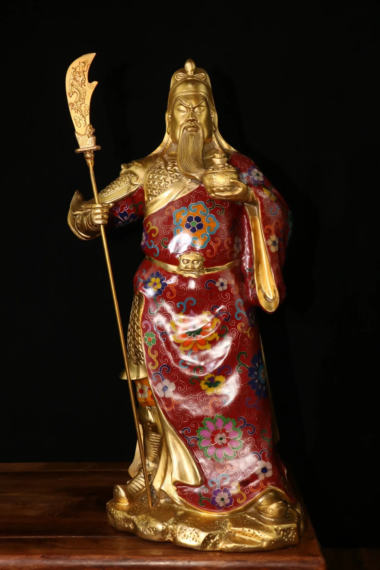 19"Tibet Temple Collection Old Bronze Cloisonne Enamel Guan Yu Guan Yunchang God of Wealth Door-god Lifting knife Worship Hall
19"Tibet Temple Collection Old Bronze Cloisonne Enamel Guan Yu Guan Yunchang God of Wealth Door-god Lifting knife Worship Hall