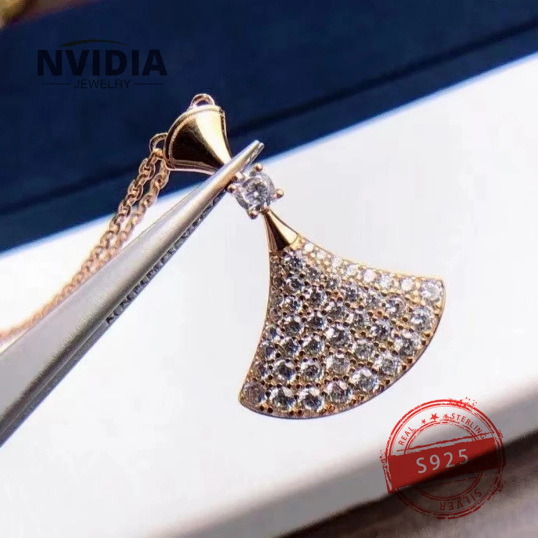 

2024 Fashion Jewelry BV Customized S925 Silver Luxury Fan Full Diamond Women's Necklace Birthday Party Earrings Gift