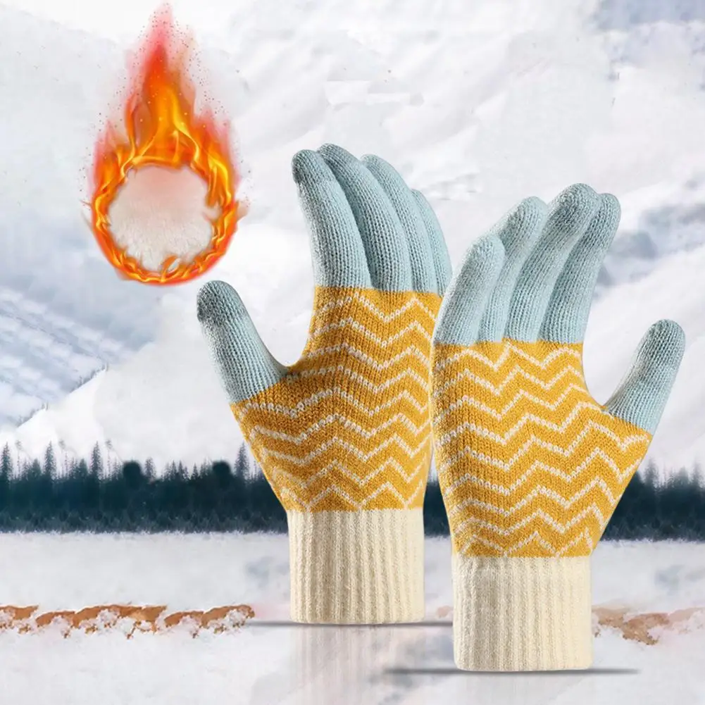 

1 Pair Men's and women's winter warm touch screen plus velvet and thickened finger jacquard knitted gloves