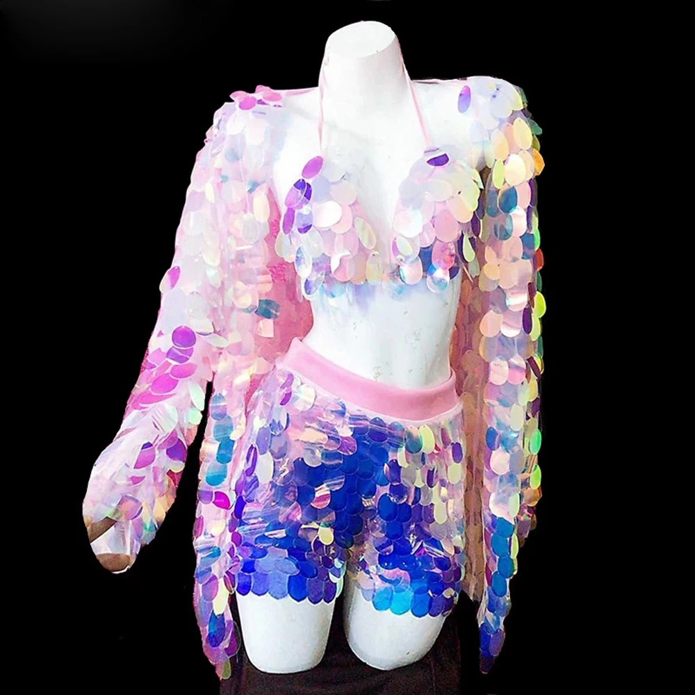 Nightclub Customized Women Stage Costume (Bra+Shorts+Coat) Pink-Purple Sequins 3-Pieces Set Singer Dancer Dance Outfit
Nightclub Customized Women Stage Costume (Bra+Shorts+Coat) Pink-Purple Sequins 3-Pieces Set Singer Dancer Dance Outfit