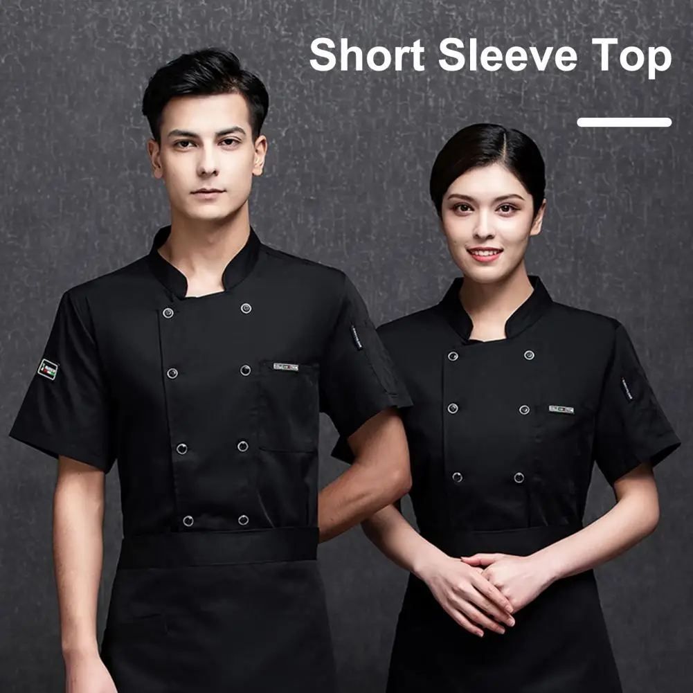 

Washable Chef Coat Stain-resistant Unisex Chef Shirt with Stand Collar Chest Pocket Breathable Kitchen Bakery for Cooks