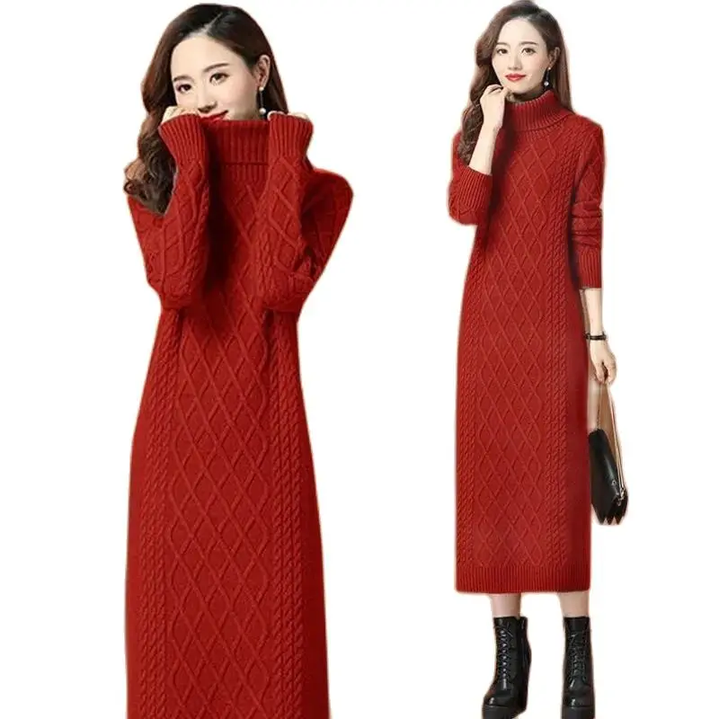 High-necked Long Sweater Women's Thick Autumn Winter Loose Outwear Twist Base Dresses Knitted Dress Women Turtle Neck Pullover
High-necked Long Sweater Women's Thick Autumn Winter Loose Outwear Twist Base Dresses Knitted Dress Women Turtle Neck Pullover