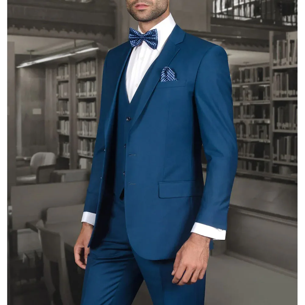 

Luxury Solid Color Single Breasted Notch Lapel Suits for Men High Quality 3 Piece Jacket Pants Vest Smart Casual Male Clothing