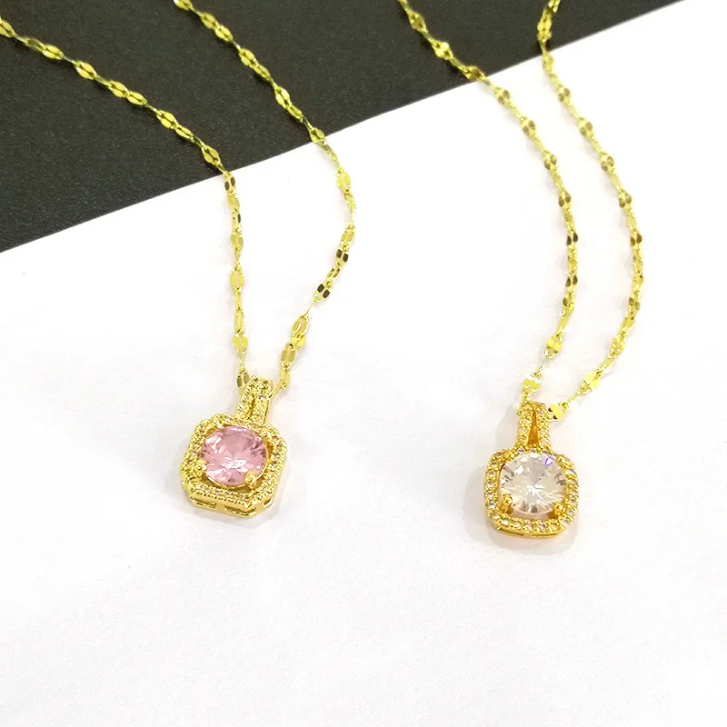 

KouCh Luxury Woman Collier Big Round Pendant Necklaces Super Zirconia Pendientsn Jewelry On Neck Cute Pink White Stone Necklace