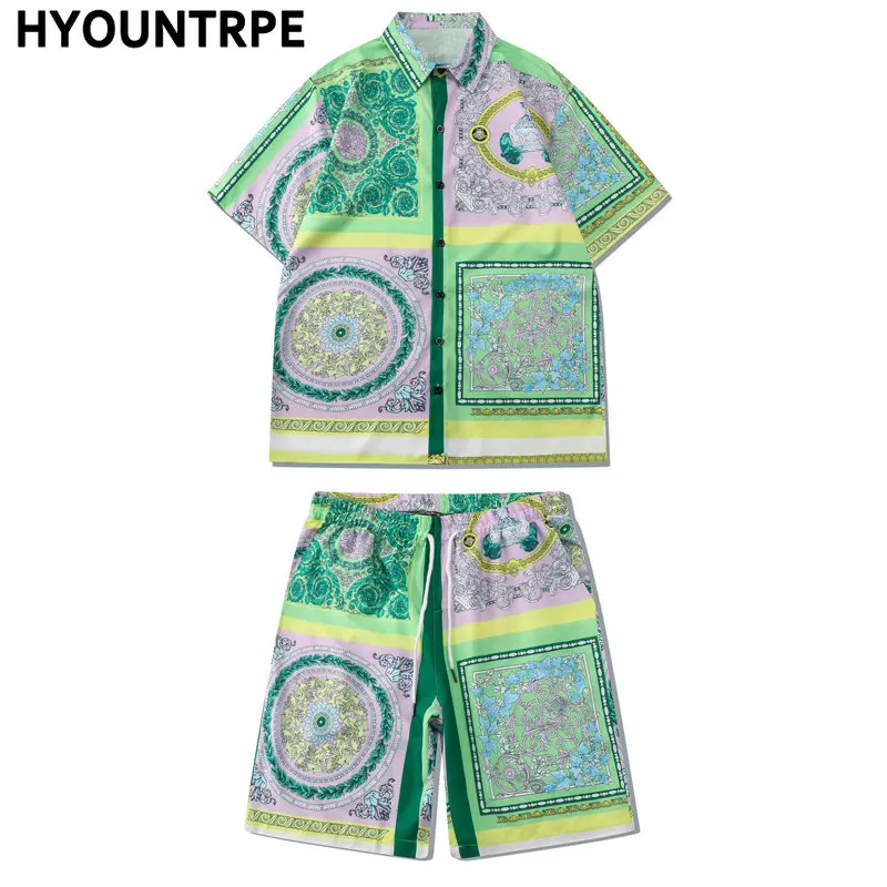Мужские комплекты из 2 предметов, рубашка с коротким рукавом и принтом Пейсли в стиле Харадзюку и шорты с эластичным поясом, джоггеры, ретро уличные комплекты в стиле хип-хоп 
Мужские комплекты из 2 предметов, рубашка с коротким рукавом и принтом Пейсли в стиле Харадзюку и шорты с эластичным поясом, джоггеры, ретро уличные комплекты в стиле хип-хоп