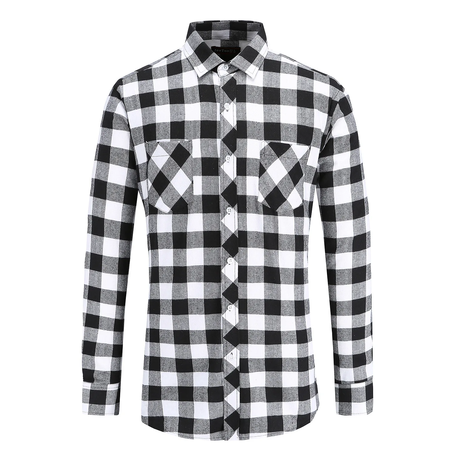 

Black White Plaid Shirts For Men Classic Flannel Autumn Winter Warm Men's Clothing Two Pockets Sanding Cozy Shirt Chemise Hombre