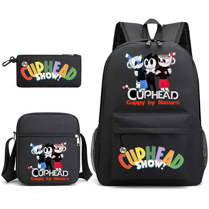 

Popular Novelty Game Cuphead Show Print 3pcs/Set pupil School Bags Laptop Daypack Backpack Inclined shoulder bag Pencil Case