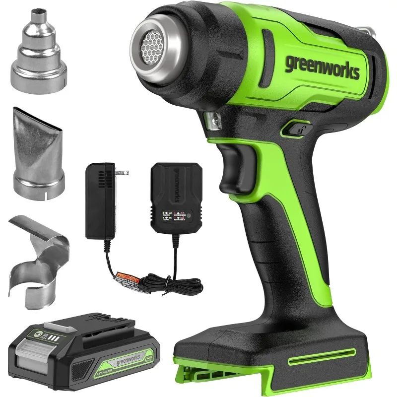 Greenworks 24V Cordless Heat Gun, 2.0Ah Battery & Charger Included - Hot Air Tool Kit, Max to 1000℉/538℃ with 3 Nozzles
Greenworks 24V Cordless Heat Gun, 2.0Ah Battery & Charger Included - Hot Air Tool Kit, Max to 1000℉/538℃ with 3 Nozzles