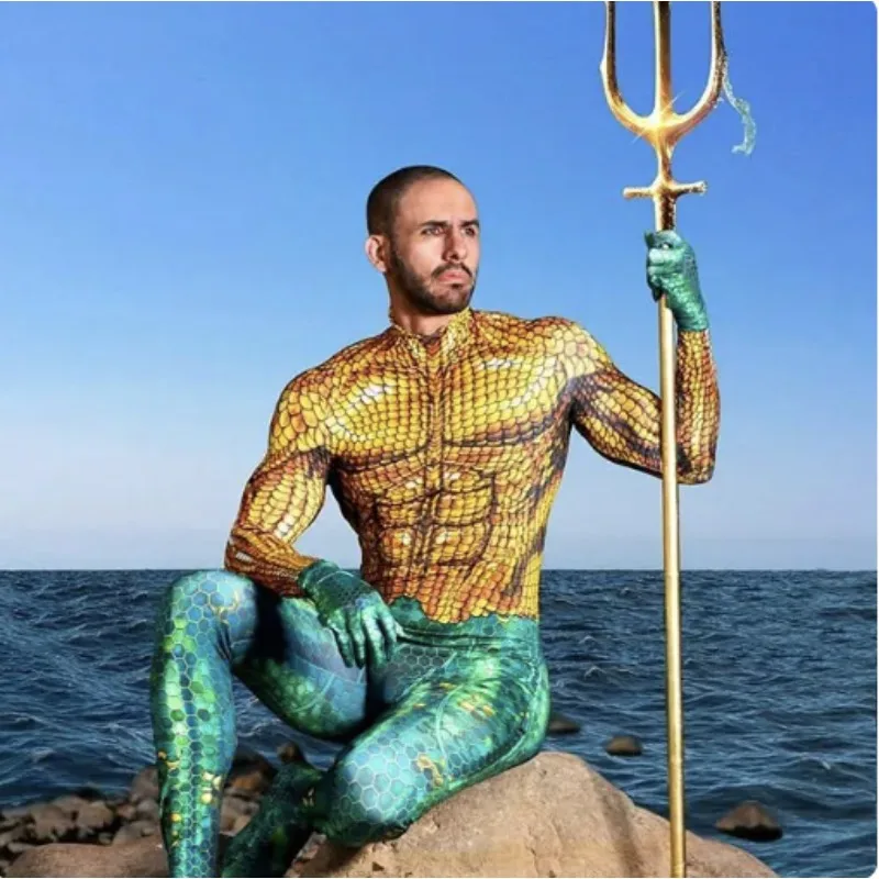 

Movie Aquaman Cosplay Costume Jumpsuits Battle Halloween Bodysuit Zentai For Carnival Role Play Party