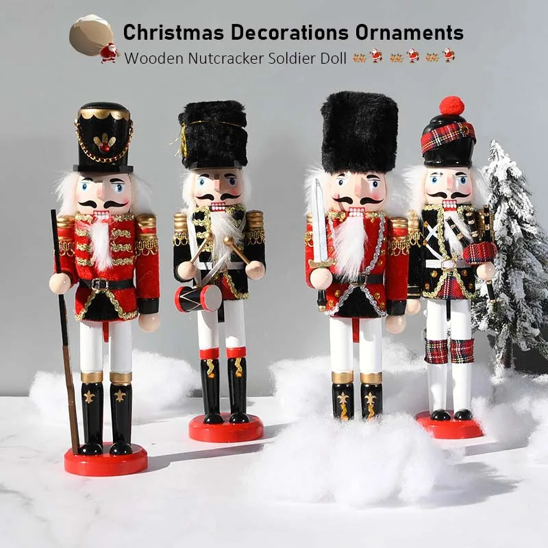 

30cm Wooden Nutcracker Soldier Christmas Ornaments Creative Band Doll Figurine Handicraft Festival Gift Ornament Home Decor