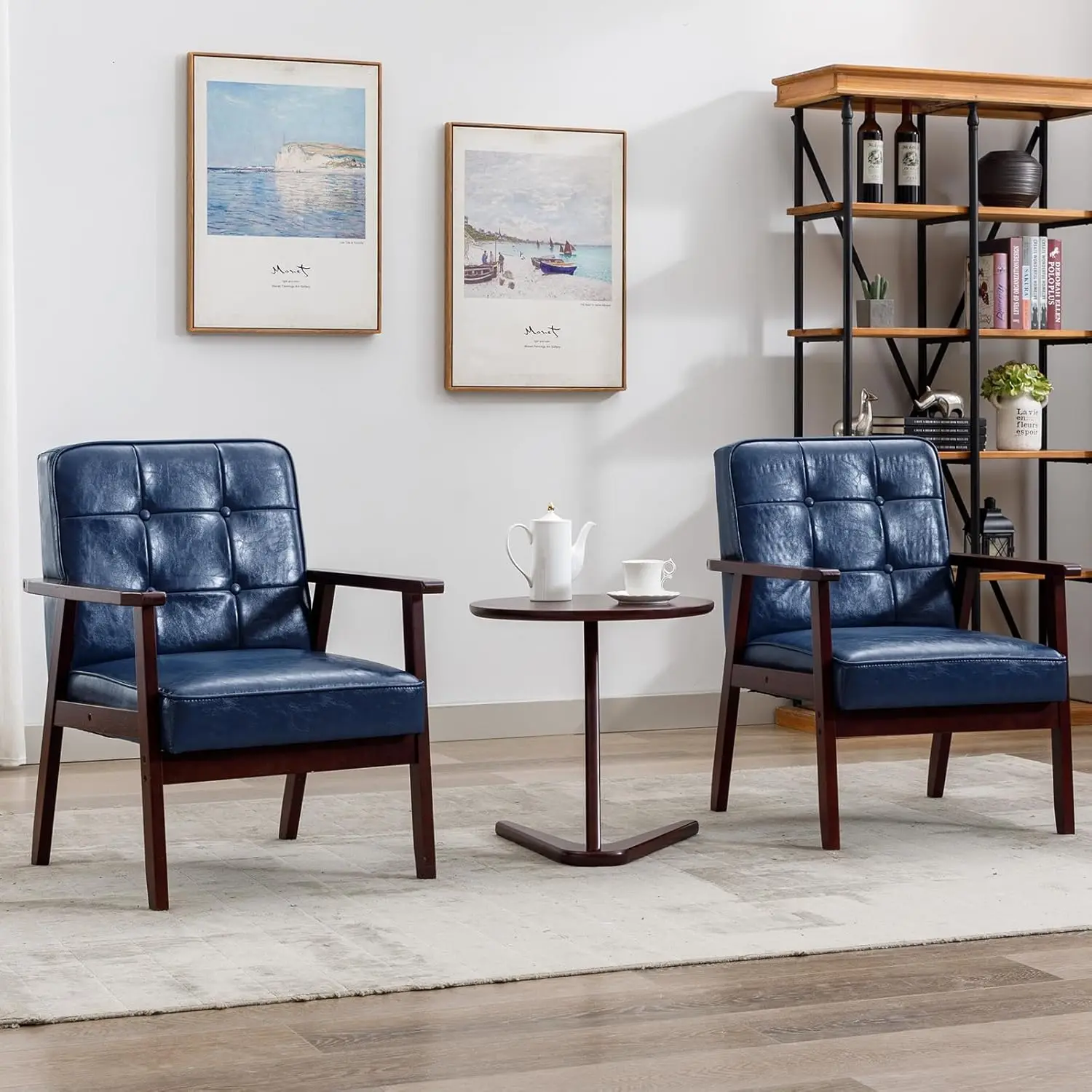 Chairs Set of 2, Mid Century Modern Accent Chair, Retro Wood and Leather Armchairs Side Chair, Lounge Reading Comfy Arm Chair 
Chairs Set of 2, Mid Century Modern Accent Chair, Retro Wood and Leather Armchairs Side Chair, Lounge Reading Comfy Arm Chair