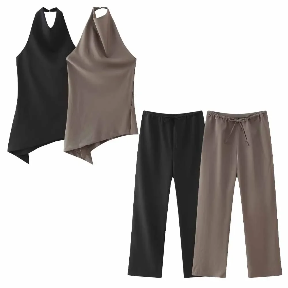 Женский Асимметричный топ без рукавов, Свободный Повседневный Топ из смешанной шерсти с подвесным воротником и открытой спиной в стиле ретро 
Женский Асимметричный топ без рукавов, Свободный Повседневный Топ из смешанной шерсти с подвесным воротником и открытой спиной в стиле ретро