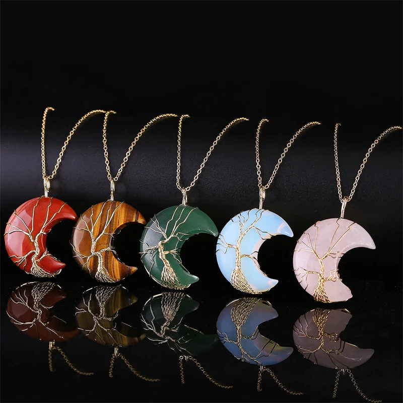 Latest Crescent Moon Shape Quartz Pendant Women Tree of Life Wire Wrapped Natural Crystal Necklace Reiki Healing Jewelry 3 pcs
Latest Crescent Moon Shape Quartz Pendant Women Tree of Life Wire Wrapped Natural Crystal Necklace Reiki Healing Jewelry 3 pcs