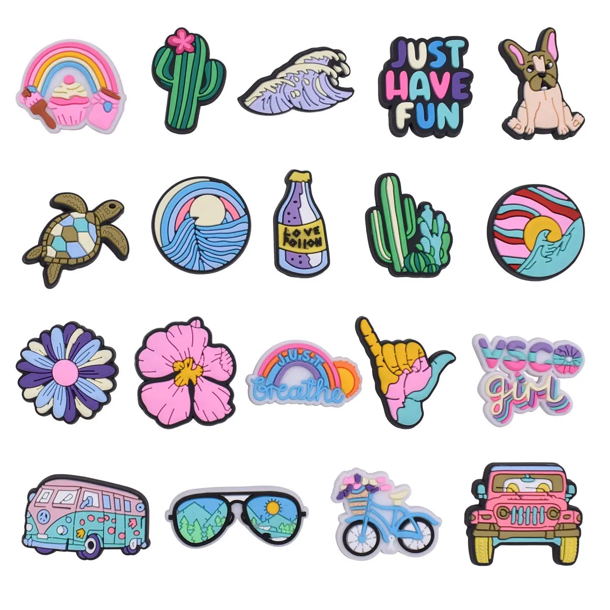 Wholesale 1pcs PVC Shoe Accessories for Crocs Charms Beach Vacation Badge Women Sandals Buckle Kids Pins Men Decoration Jeans
Wholesale 1pcs PVC Shoe Accessories for Crocs Charms Beach Vacation Badge Women Sandals Buckle Kids Pins Men Decoration Jeans