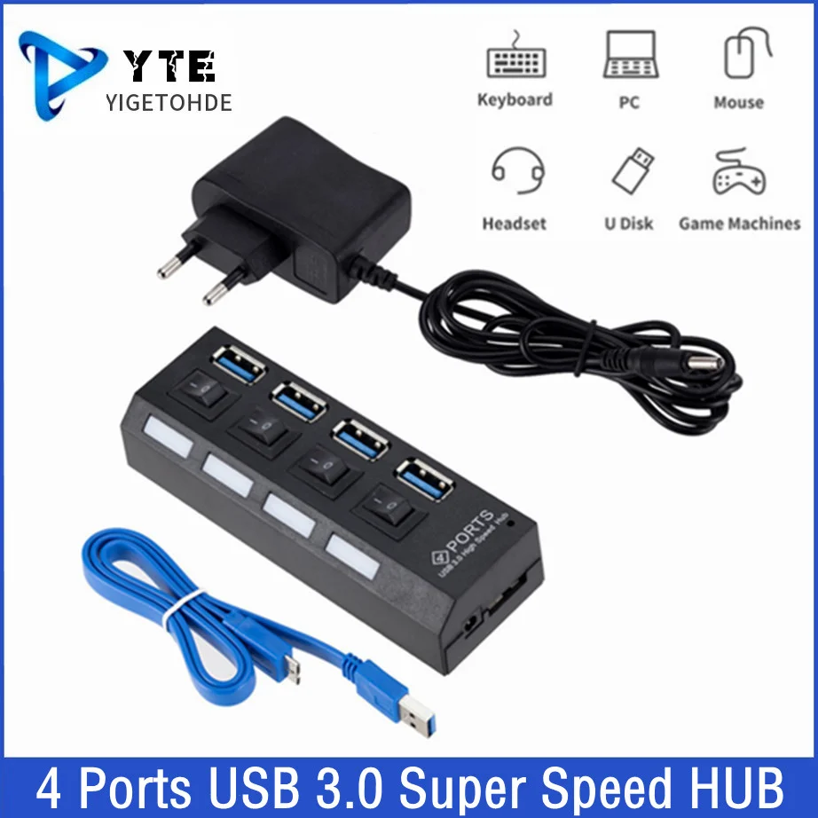 

Mini USB HUB 3.0 Super Speed 5Gbps Usb3.0 4 Ports HUB Portable Micro USB 3.0 HUB Splitter With External Power Adapter For PC Acc