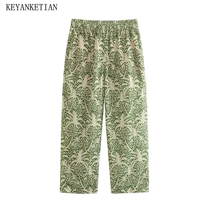 KEYANKETIAN Autumn New Tropical Style Leaves Print Elastic High-Waisted Casual Pants Women Loose Ankle Straight Pants Trousers
KEYANKETIAN Autumn New Tropical Style Leaves Print Elastic High-Waisted Casual Pants Women Loose Ankle Straight Pants Trousers
