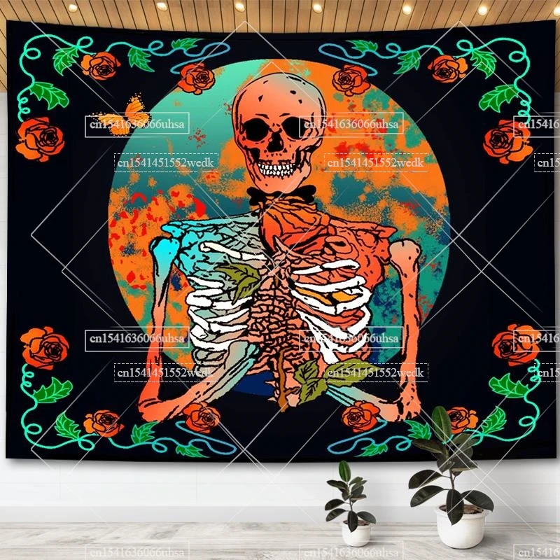 

Halloween Skull Floral Tapestry Wall Hanging Boho Hippie Skeleton Butterfly Tapestrys Aesthetic Room Decoration Dorm Wallpapers