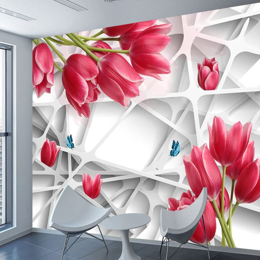 

Custom Peel and Stick Wallpapers Accept for Living Room Decoration Red Flower Rose Geometry Wall Design Papers Home Decor Murals