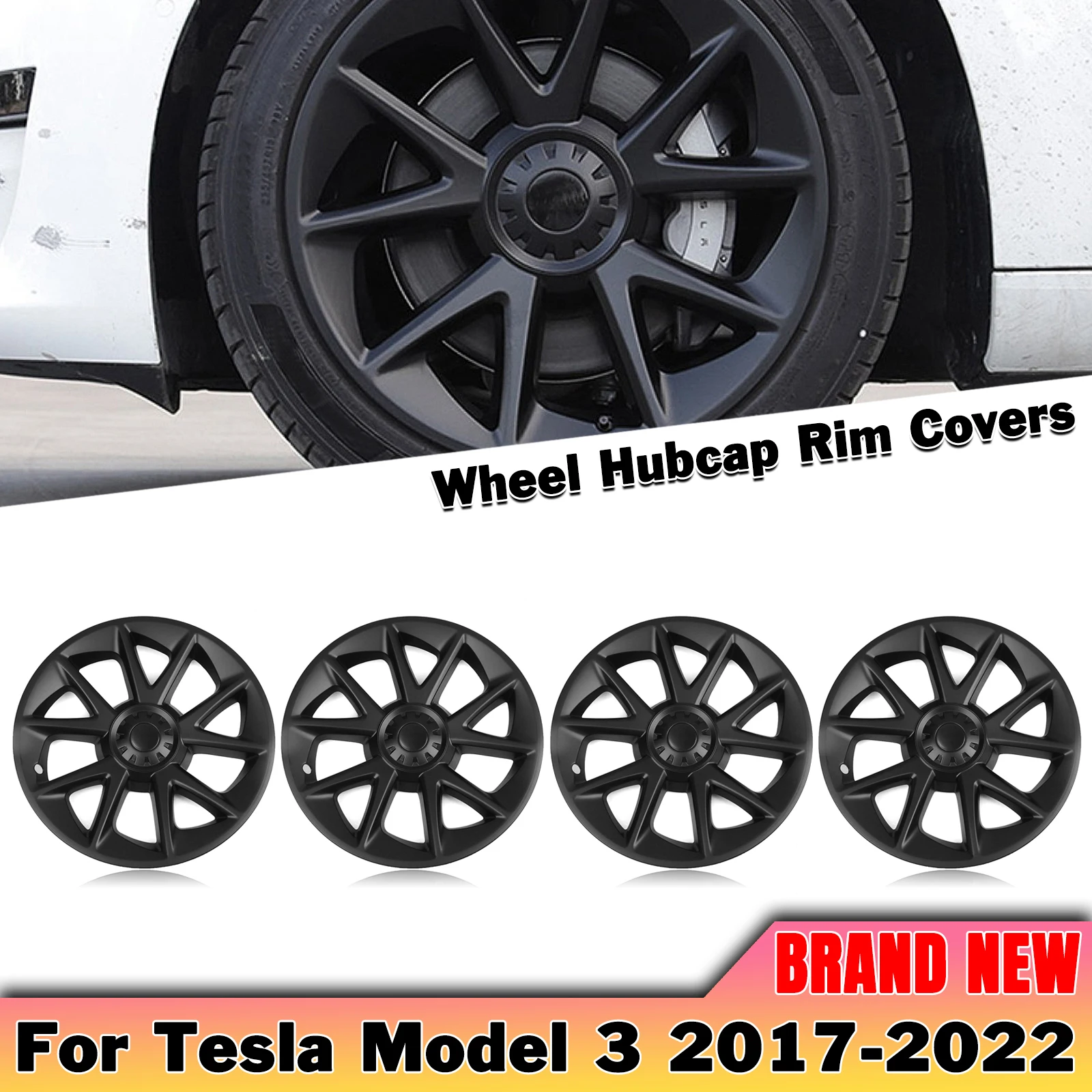 

18" Wheel Cover Hubcaps Rim Cover For Tesla Model 3 2017-2023 Blade Style DIY 18 Inch Matte Black Car Hub Caps
