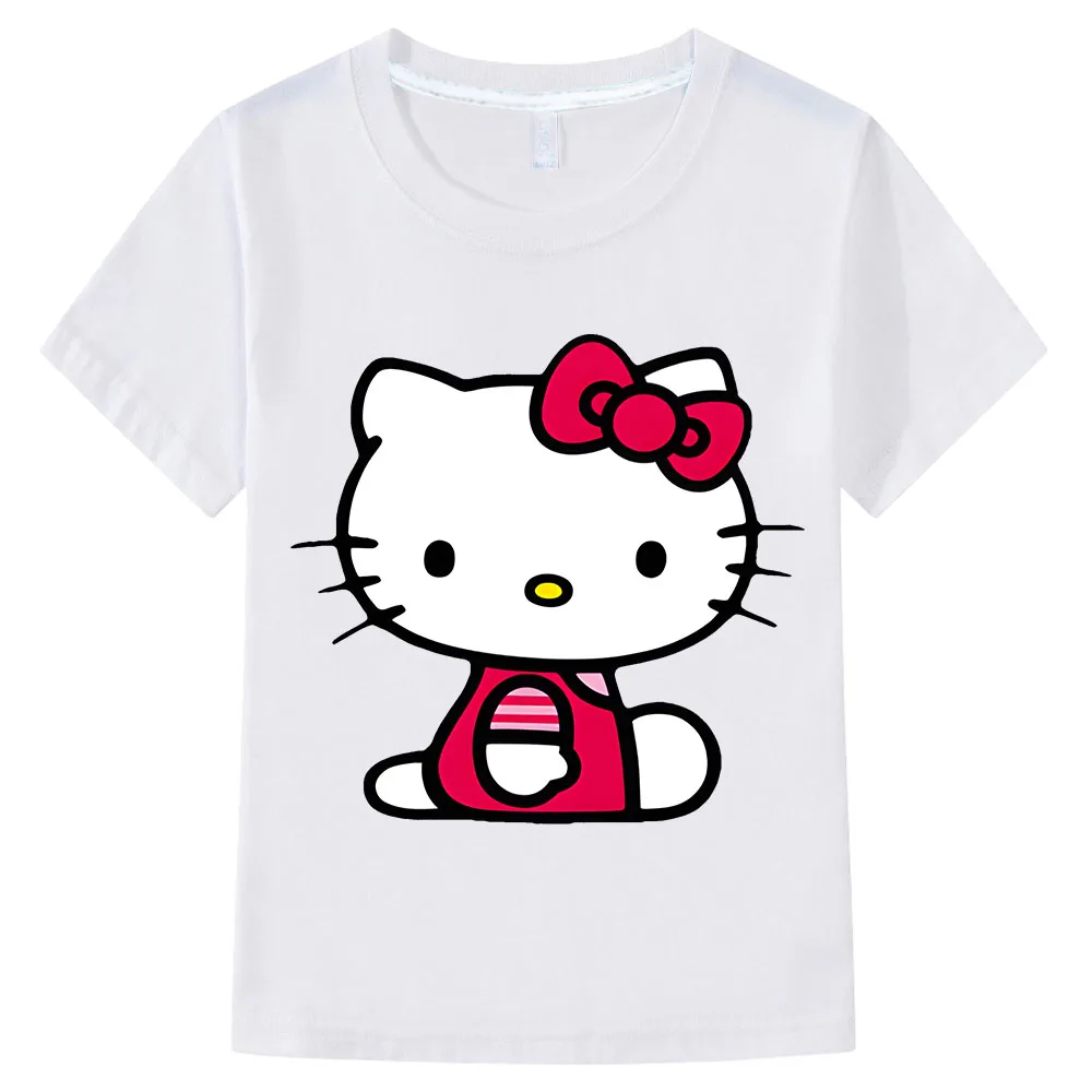 

Cartoon Cotton T-shirt Fashion Kids Print Pink Hello Kitty Summer T-shirt Kids Top Sports Break Short Sleeve Tops Girls Clothes