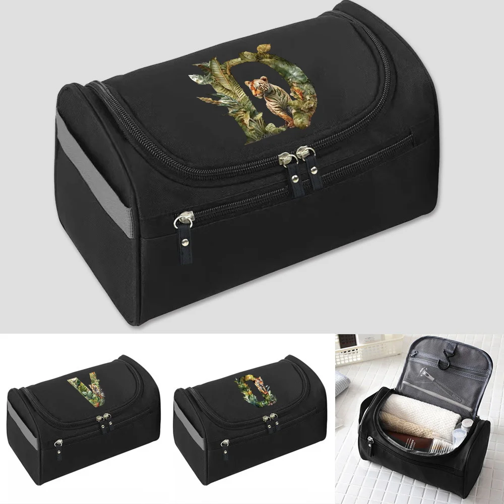 

Fashion Jungle Tiger Letter Printing Foldable Waterproof Storage Travel Bag Easy To Carry Zipper Hanging Handbag Cosmetic Bag