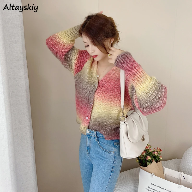 

Cardigan Woman Elegant Japanese Style Soft Lazy Casual Fashion Autumn New Arrival Gradient Streetwear All-match Ladies Clothing