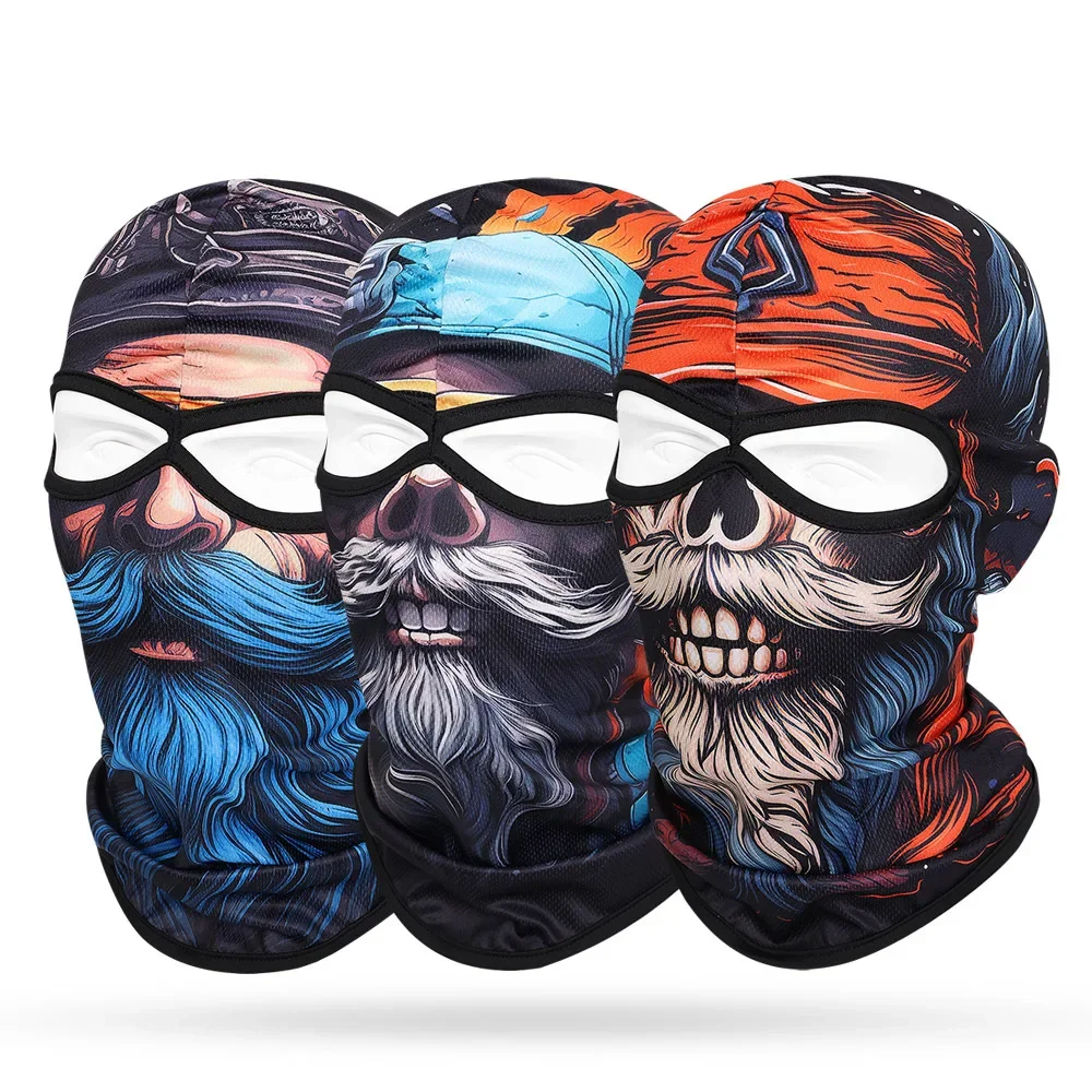 

Motorcycle Balaclava, Beard Old Men Skull Print Full Face Cap, Biker Masks, Motorbike Helmet Hat, Cycling Headgear, 2 Holes,