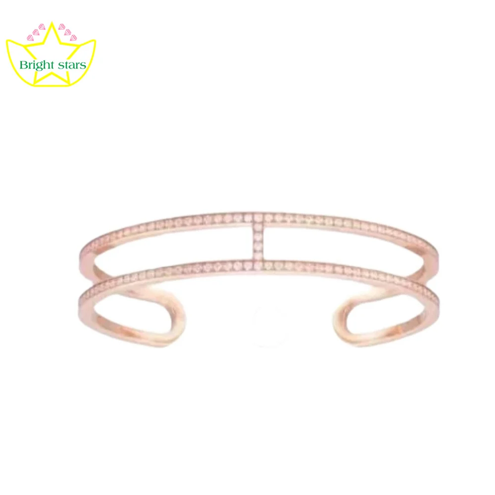 

Bright Stars S925 sterling silver high-end H full diamond open bracelet niche design plated 18-karat gold fashion open bracelet