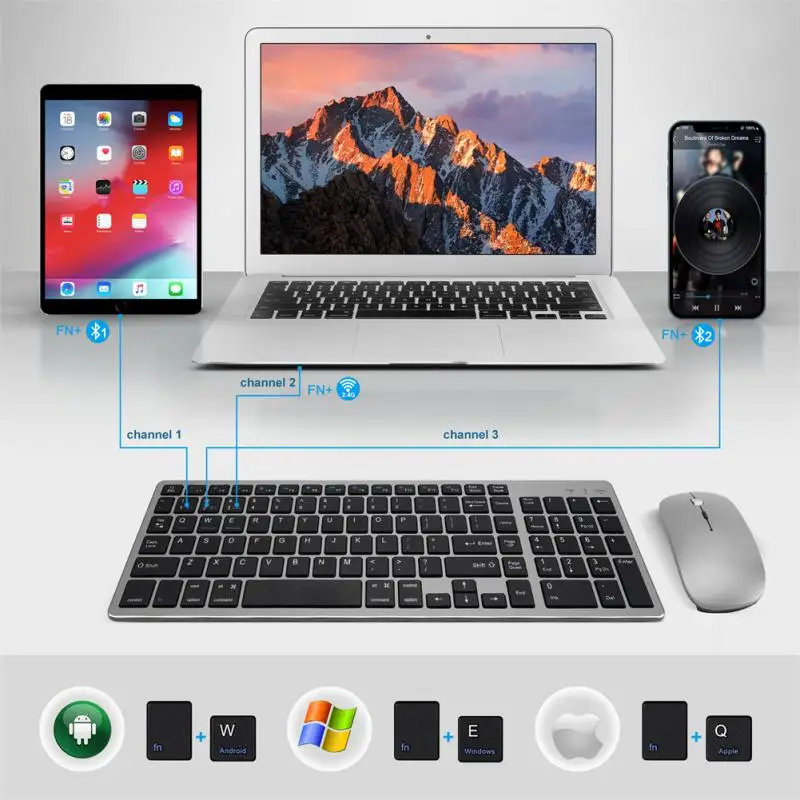 

Беспроводная клавиатура, Bluetooth, Двухрежимная клавиатура, зарядка, бесшумная Клавиатура для ноутбука, все в одном, для компьютера, настольного ПК, ноутбука и окна
