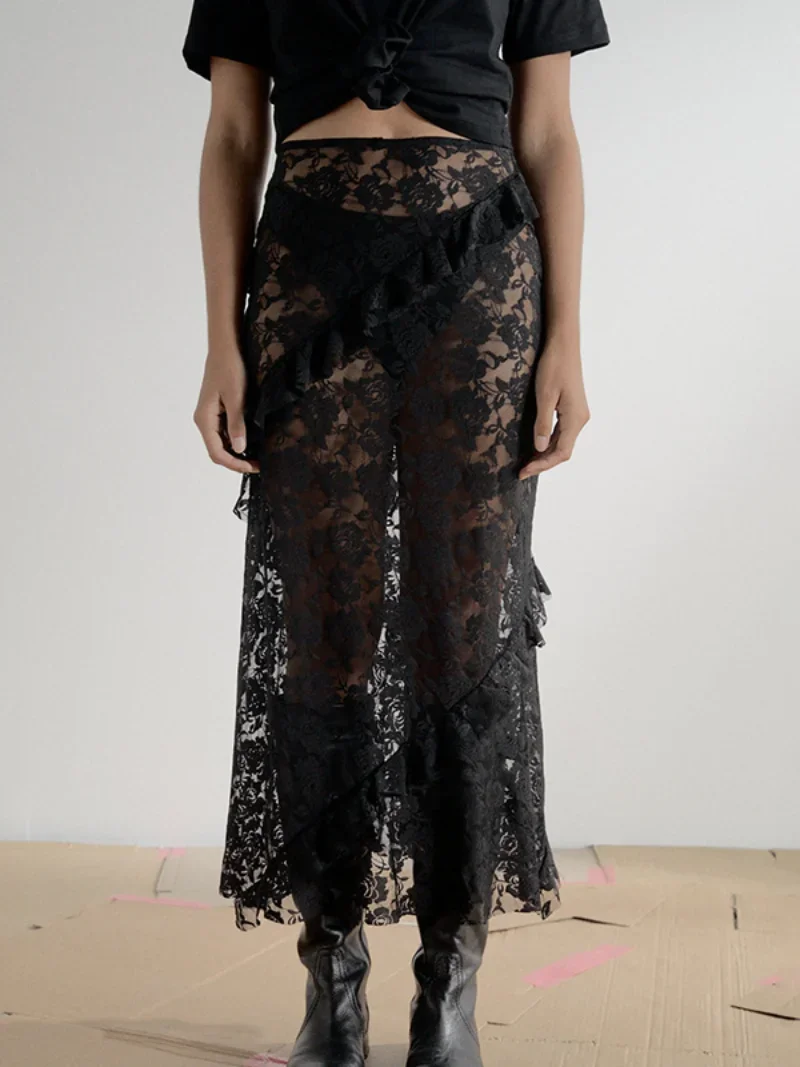 Fashion Lace Skirts Women 2024 High Waist Ruffles See-through Long Dress High Street Elegant Ladies Black White Party Skirt
Fashion Lace Skirts Women 2024 High Waist Ruffles See-through Long Dress High Street Elegant Ladies Black White Party Skirt