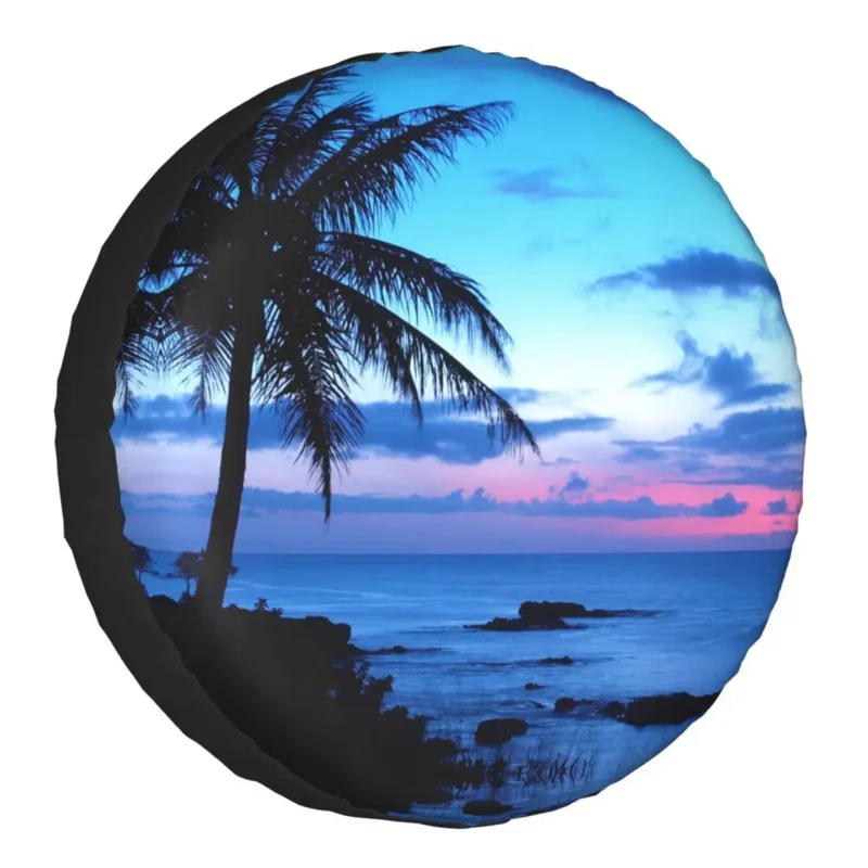 

Tropical Paradise Ocean Beach Scene With Palm Trees Spare Tire Cover for Jeep RV SUV Trailer Car Wheel Protector Covers