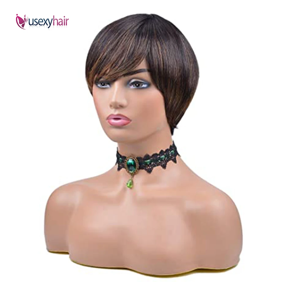 

Straight Human Hair Bob Wigs for Women Remy Short Wigs Full Machine 180% Density Brazilian Pixie Cut Straight Wig With Bang